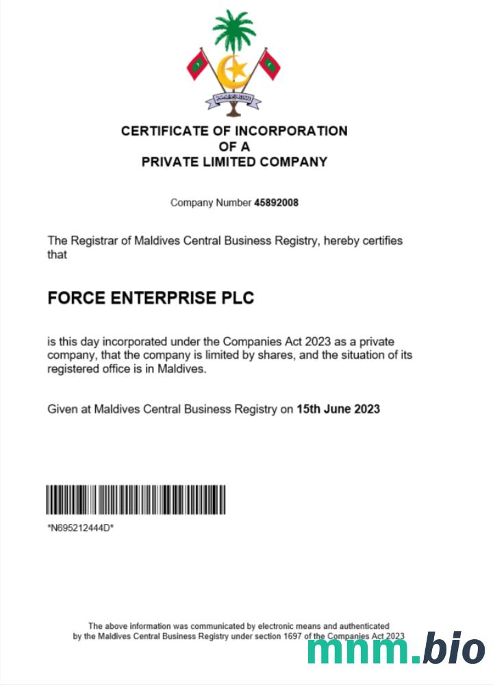 Malediwy Business registration vcertyfikat Word i szablon PDF